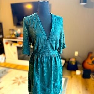 Holiday/wedding ready! Light My Fire Dark Teal Lace Mini Dress NWT Smoke free